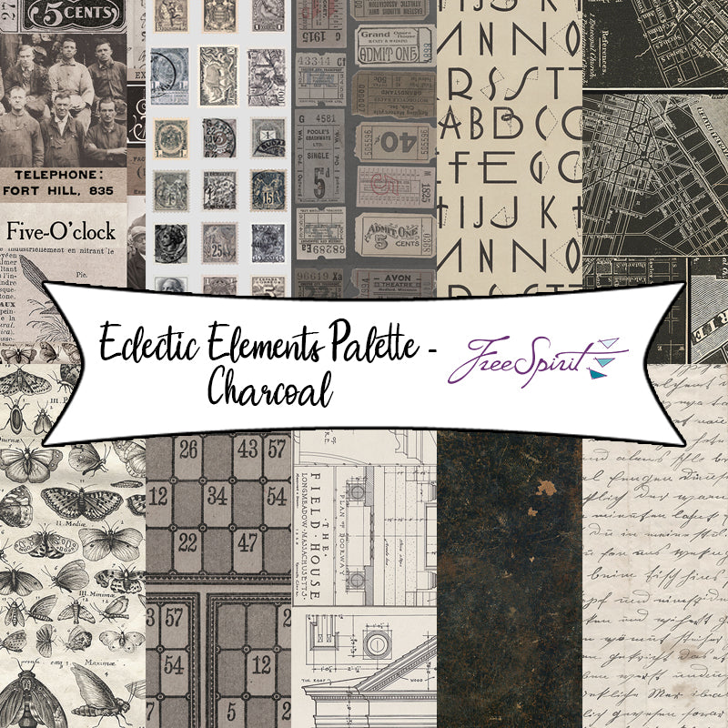 Eclectic Elements Palette - Charcoal by Tim Holtz for Free Spirit Fabrics