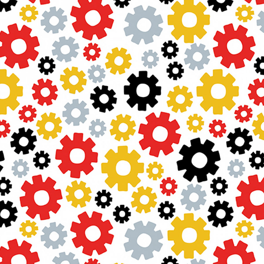 Benartex Little Builder Little Gears White 1 Yard Cut