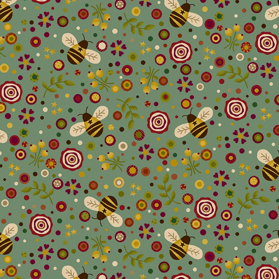 Pennyberry Farm Florals & Bees Medium Teal
