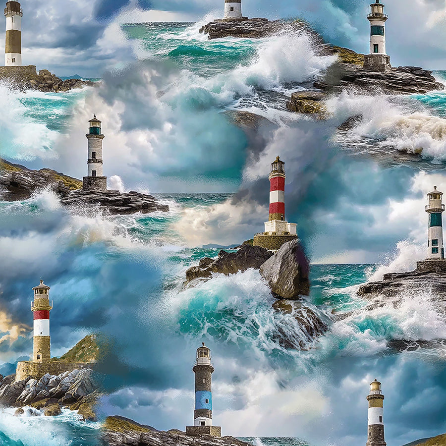 Coastal Guardians Allover Lighthouses Blue/Multi