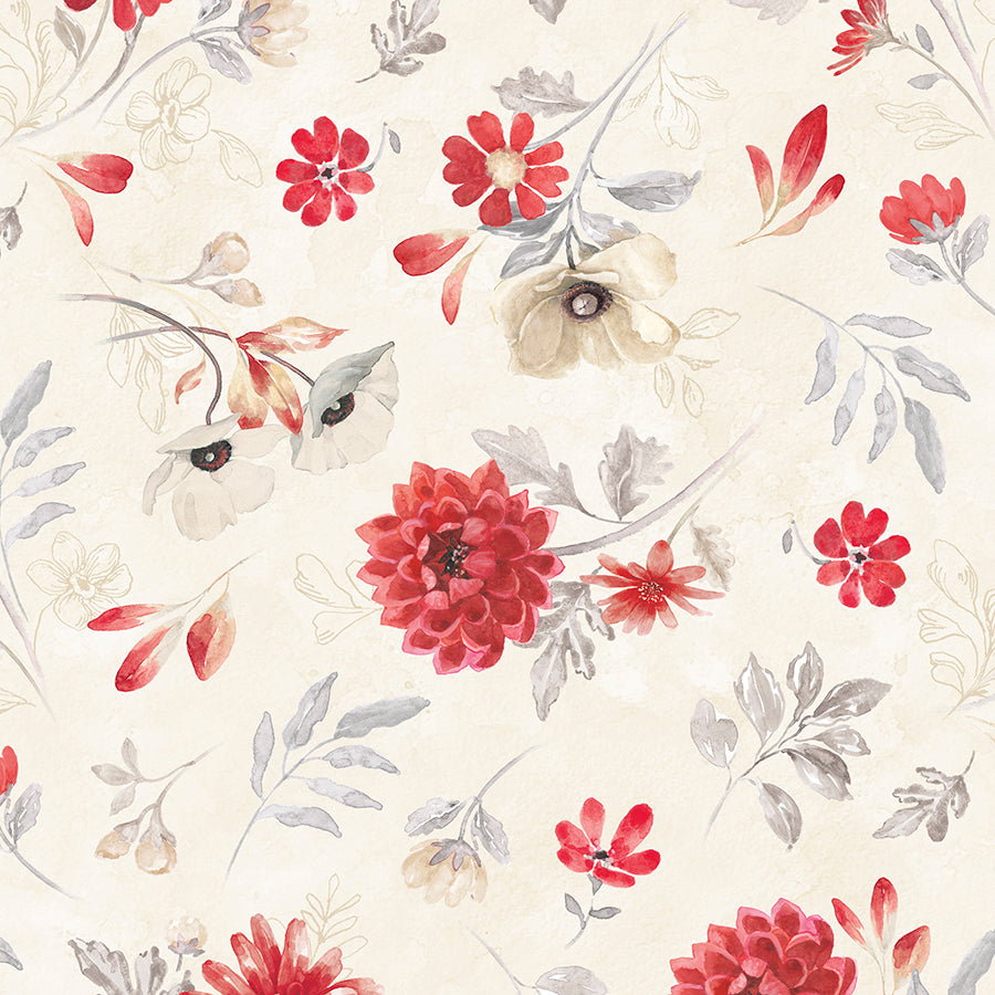 Scarlet Dreams Large Floral Toss Cream
