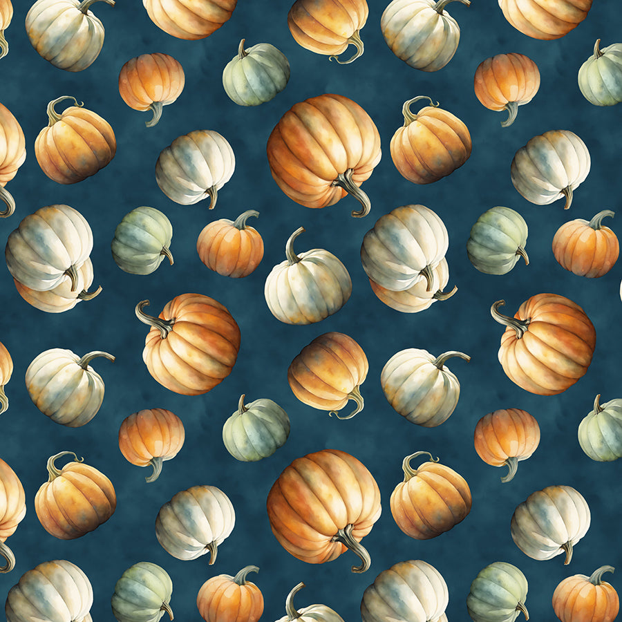 Glorious Fall Tossed Pumpkins Dark Blue
