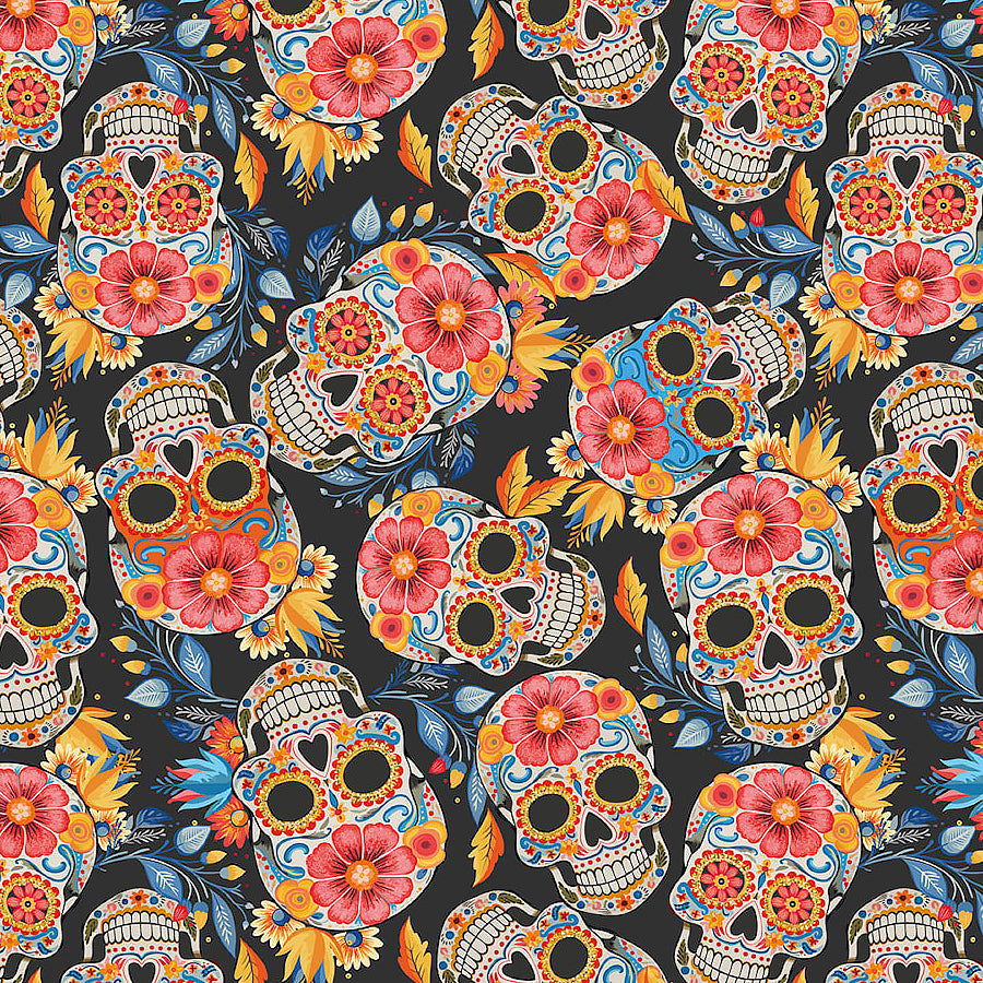 Calavera Big Skulls & Flowers Dark Grey