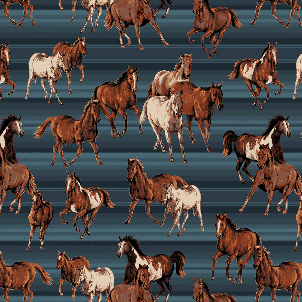 Windham Spirit Trail Stallions Navy 1 Yard Cut