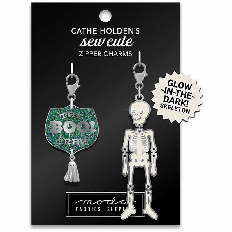 Skeleton Boo Badge Zipper Charms from Moda Fabrics