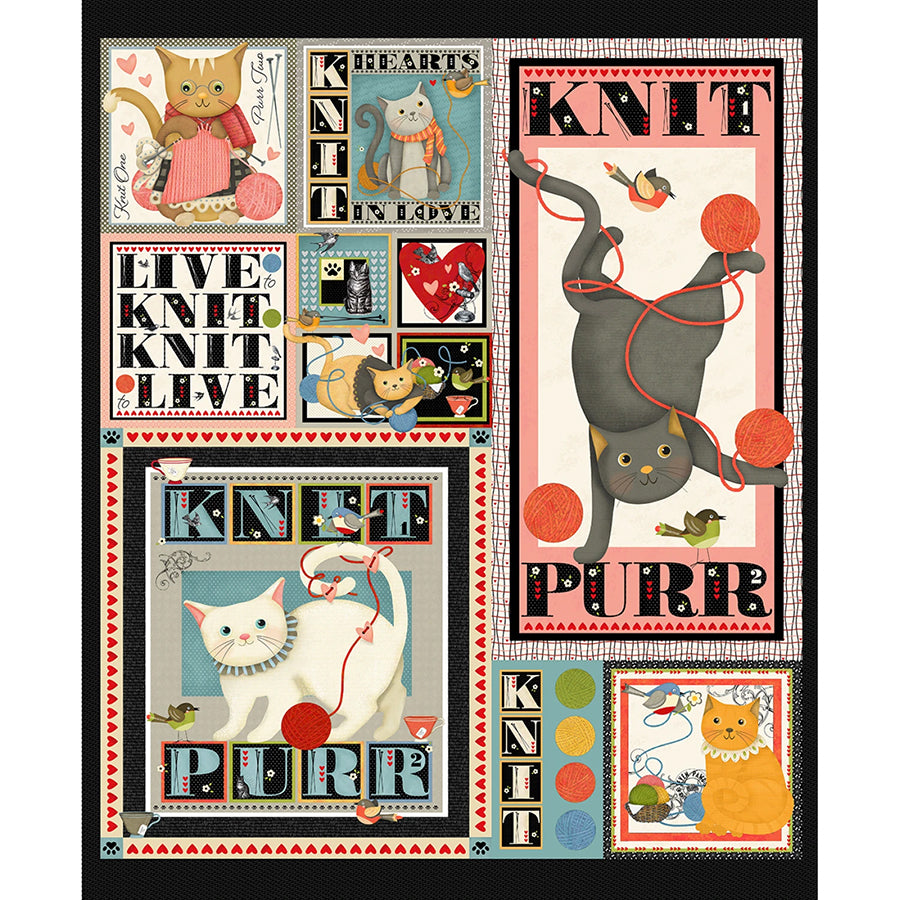 Knit 1, Purr 2 36" Panel Black
