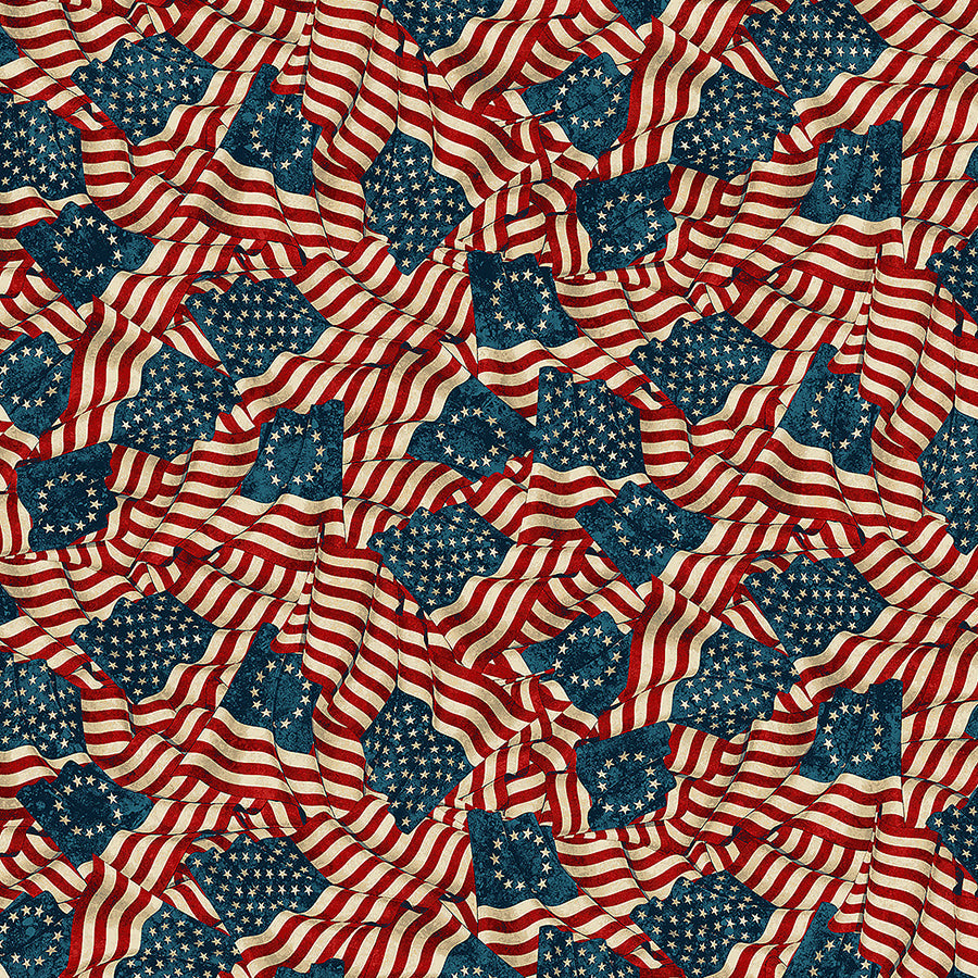 108" Wide Quilt Backing Stonehenge America 250 Flags Beige Multi