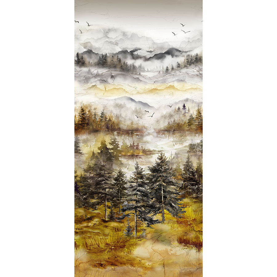 108" Wide Quilt Backing Misty Morning Scenic Ochre Multi