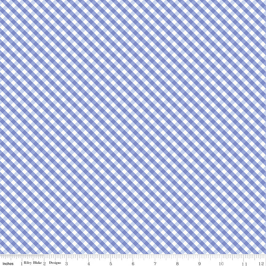 Hydrangeas in the Garden Gingham Periwinkle