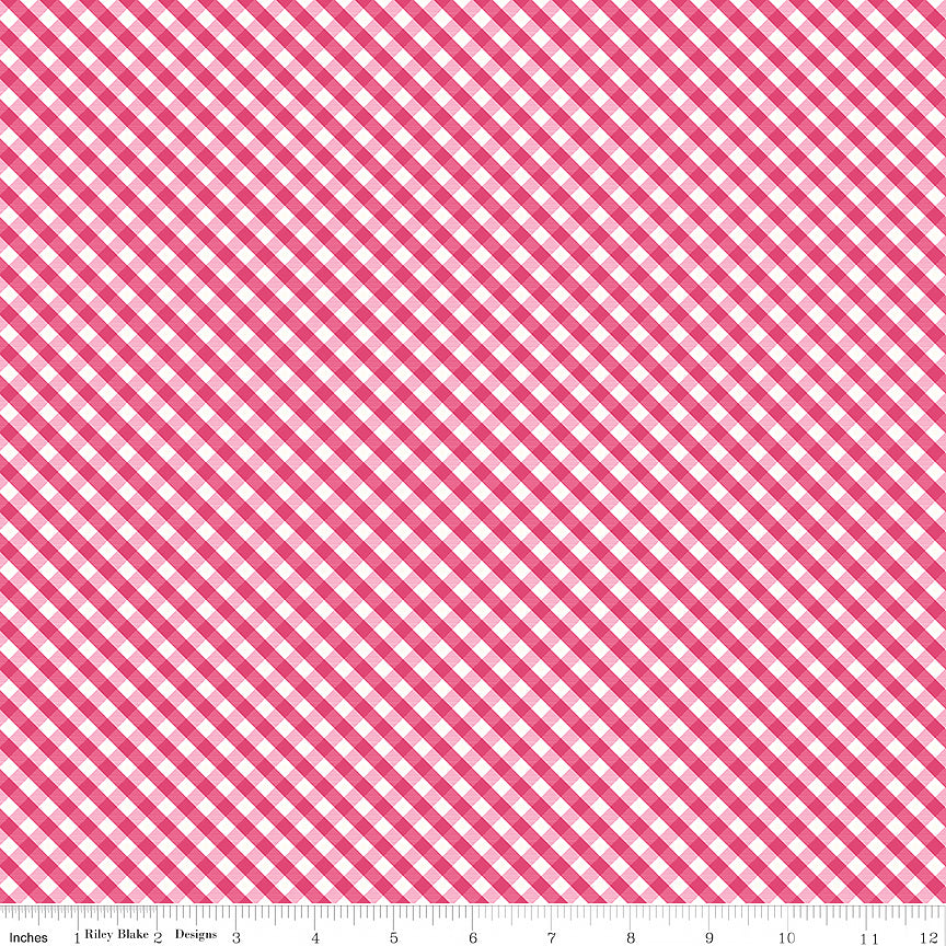 Hydrangeas in the Garden Gingham Raspberry