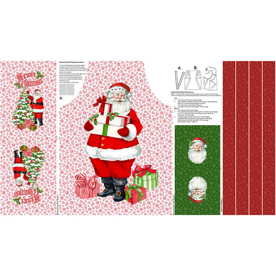 Vintage Christmas 24" Kids Apron Canvas Panel White Multi