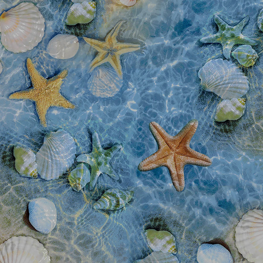 Water's Edge Shells & Starfish Blue