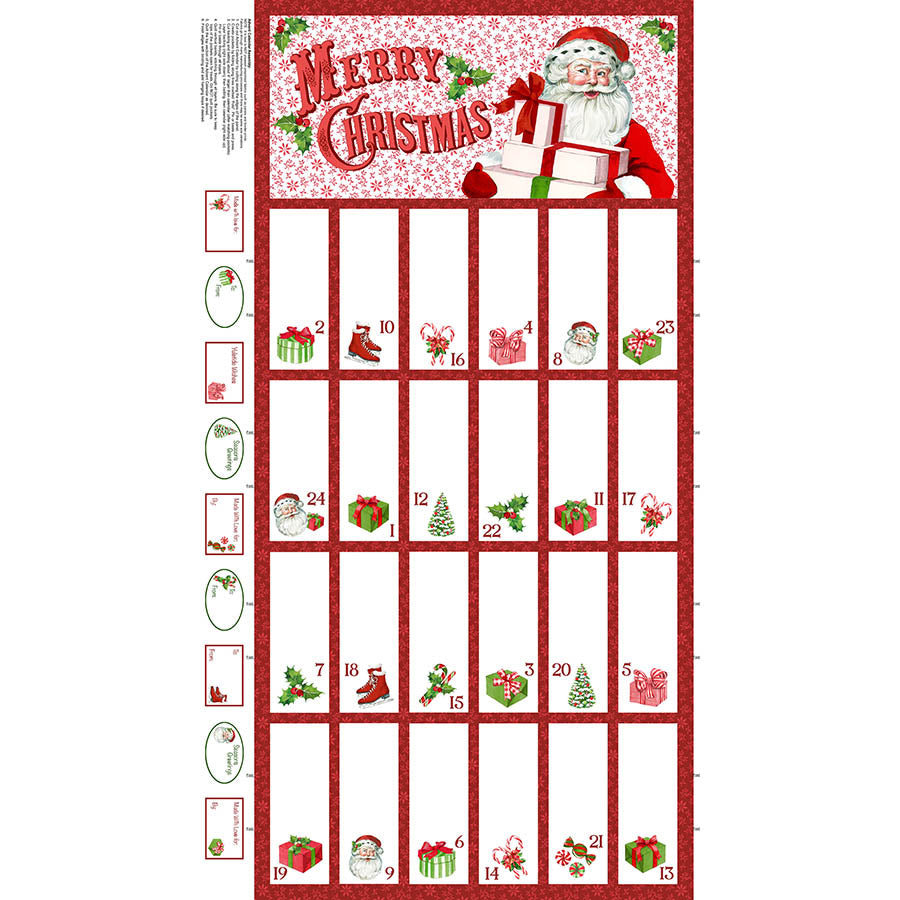 Vintage Christmas 24" Advent Calendar Panel White Multi