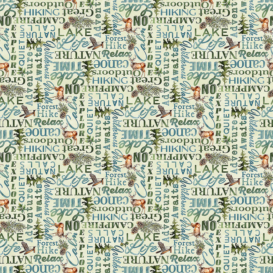 Lakeside Retreat Words Light Green Multi