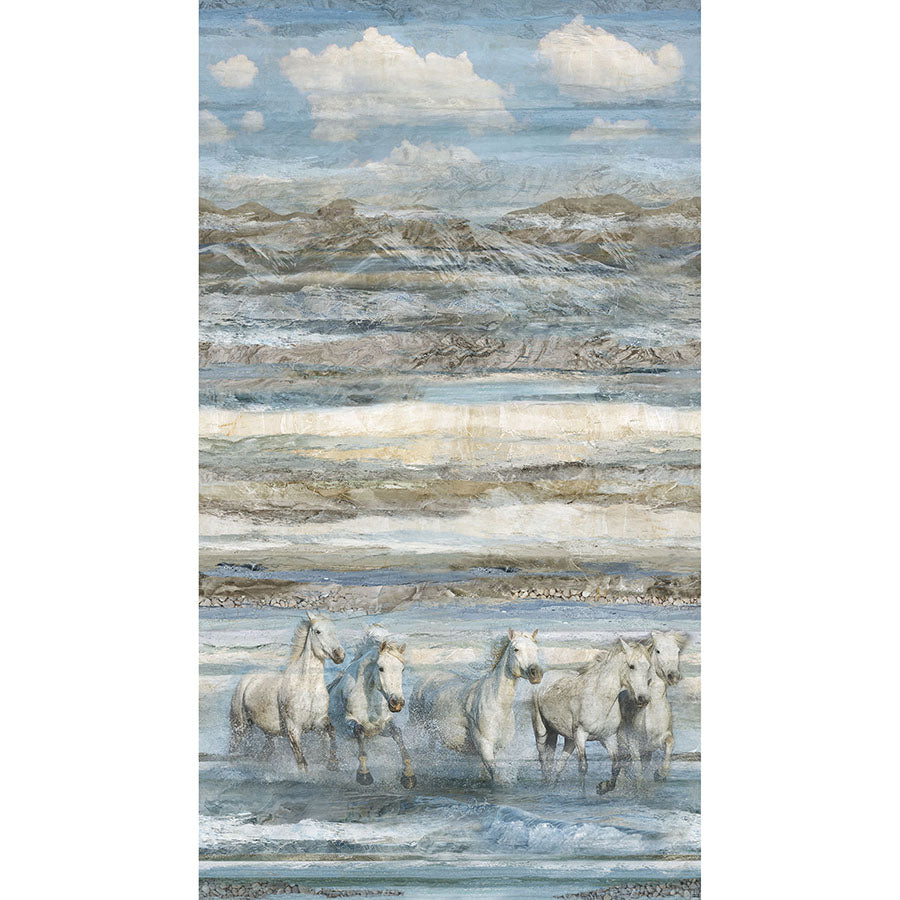 Running Free 24" Horse Ombre Panel Blue Multi