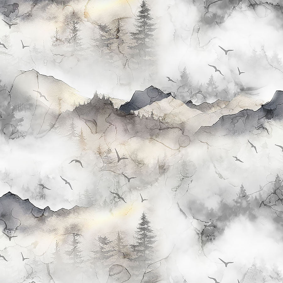 Misty Morning Mountains Gray
