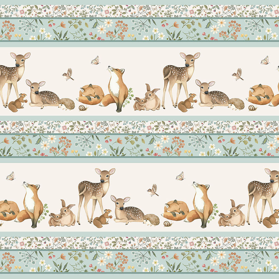 Woodland Heart Border Stripe Blue Multi