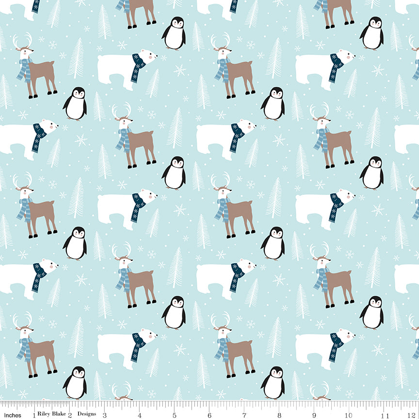 Designer Flannel Winter Magic Animals Aqua