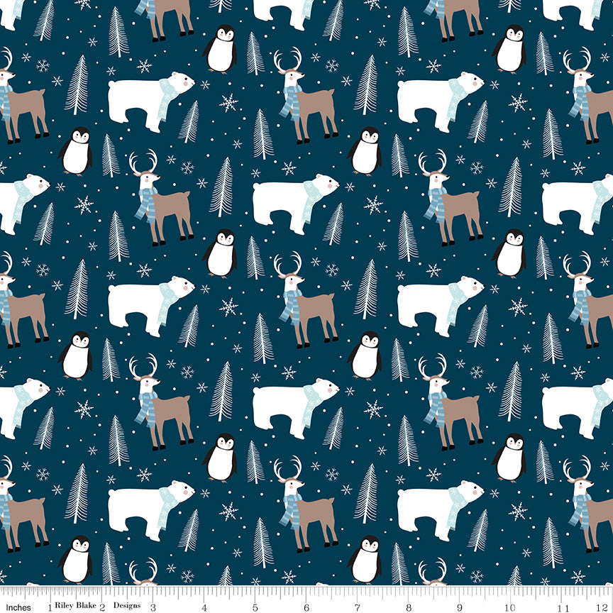 Designer Flannel Winter Magic Animals Navy