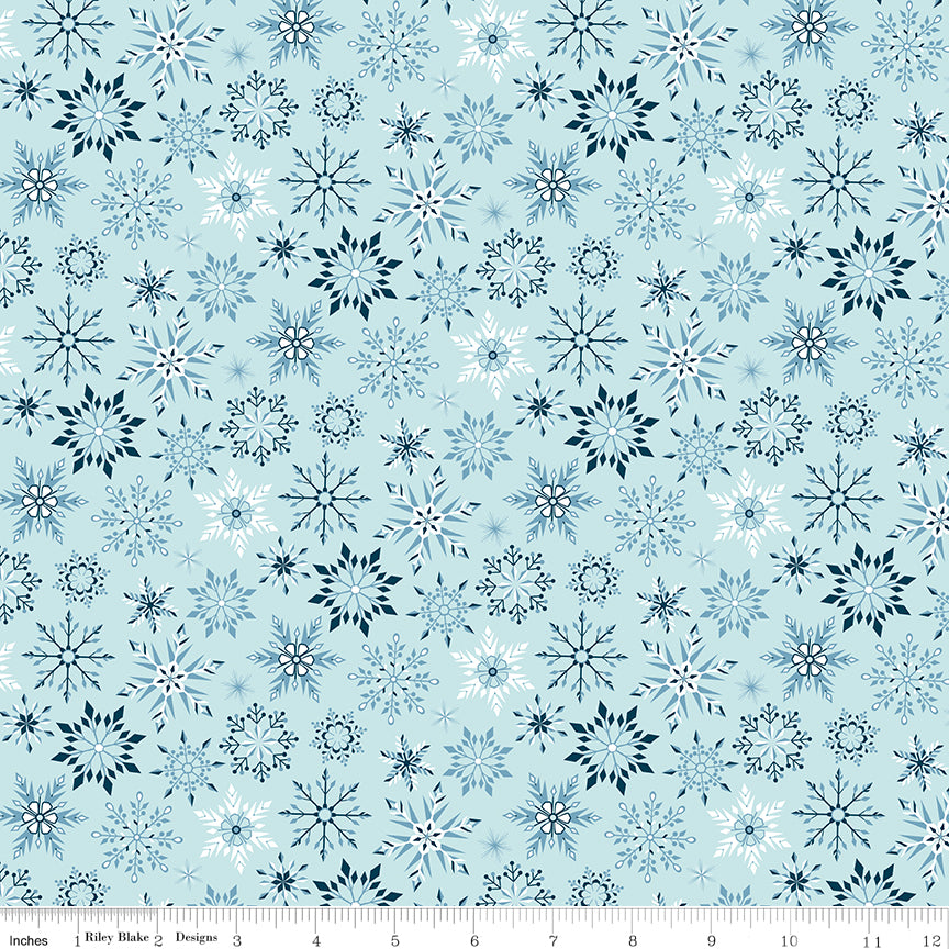 Designer Flannel Winter Magic Snowflakes Aqua