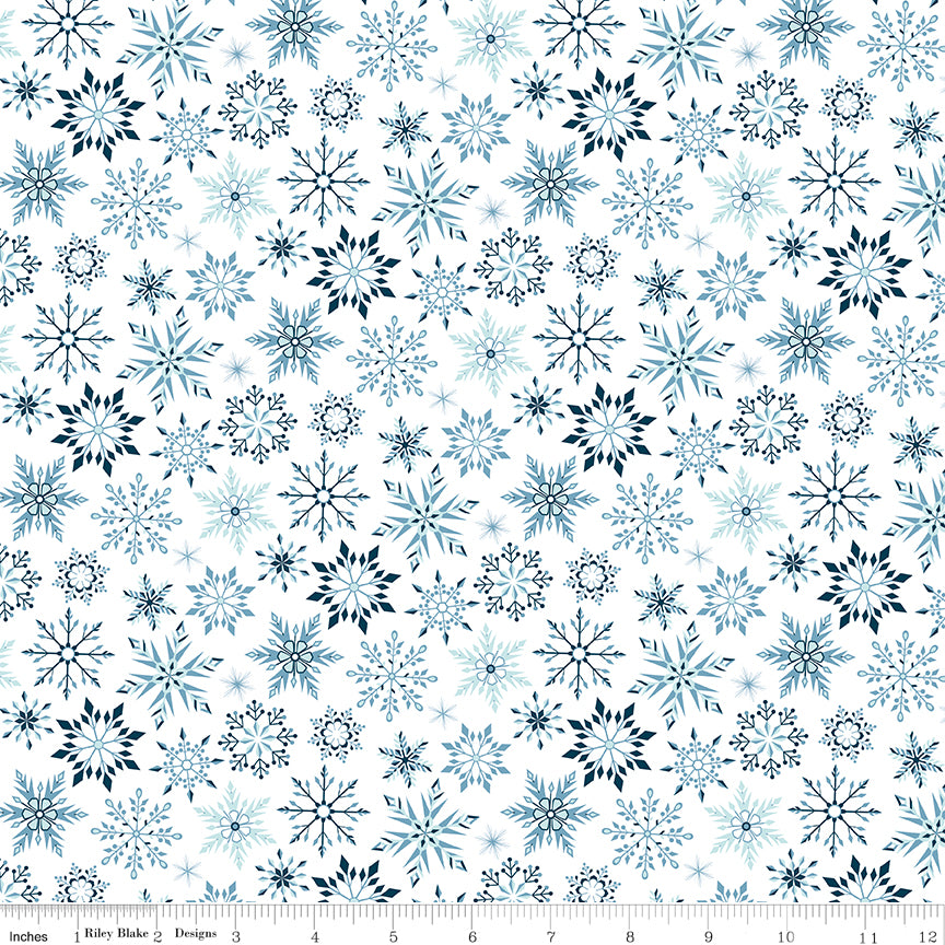 Designer Flannel Winter Magic Snowflakes White