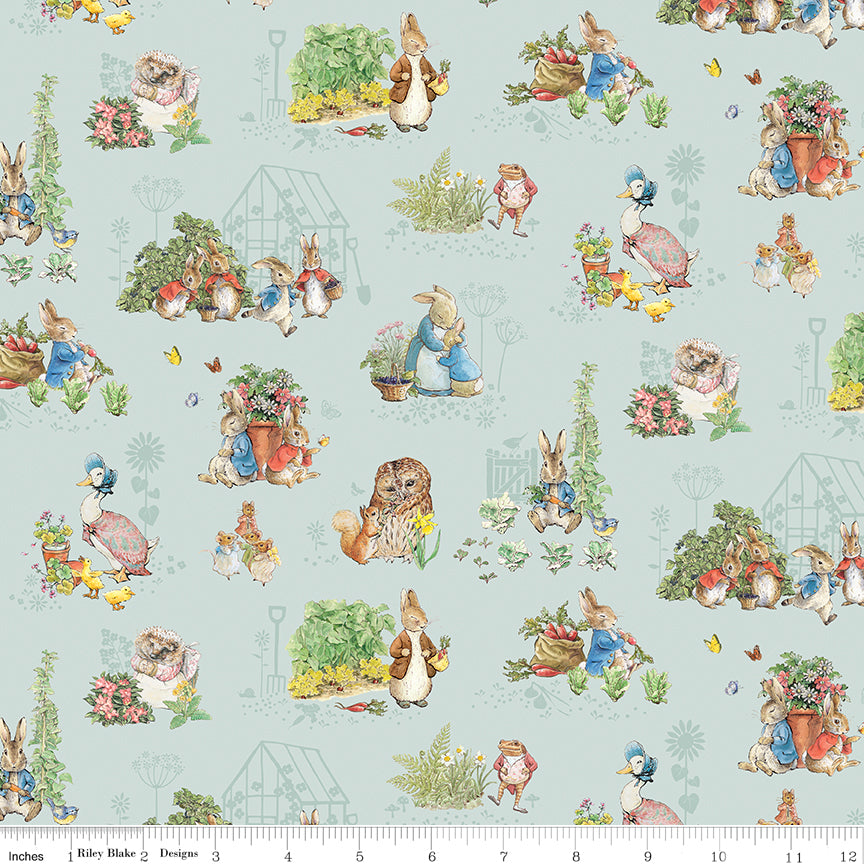 Designer Flannel Peter Rabbit & Friends Characters Blue
