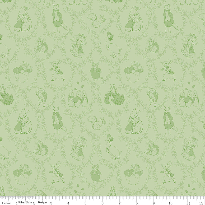 Designer Flannel Peter Rabbit & Friends Toile Fern
