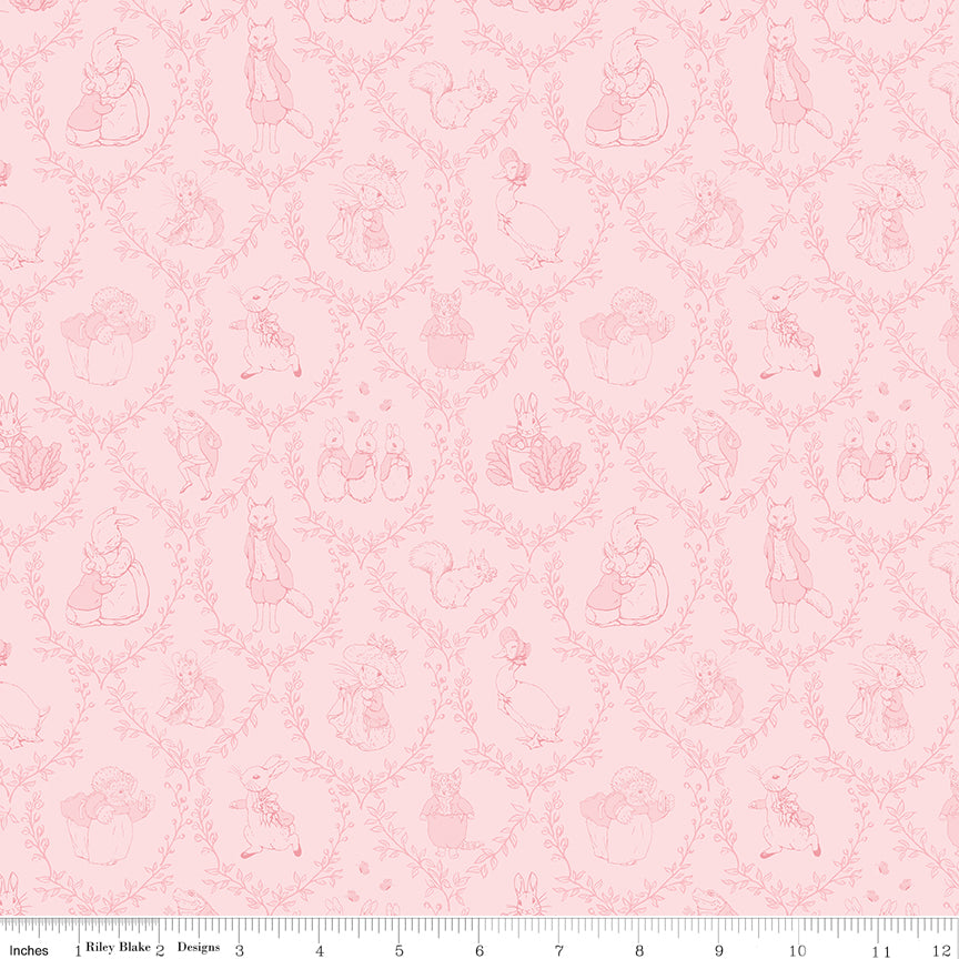 Designer Flannel Peter Rabbit & Friends Toile Pink