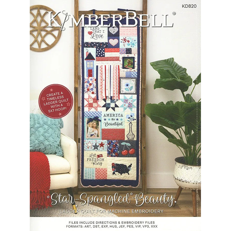 Star-Spangled Beauty Ladder Quilt Pattern & Embroidery Book w/ Download