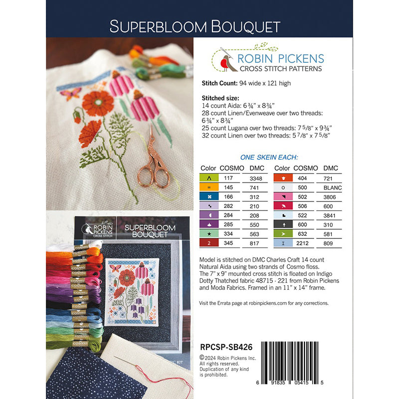 Superbloom Bouquet Cross Stitch and Fabric Kit by Robin Pickens