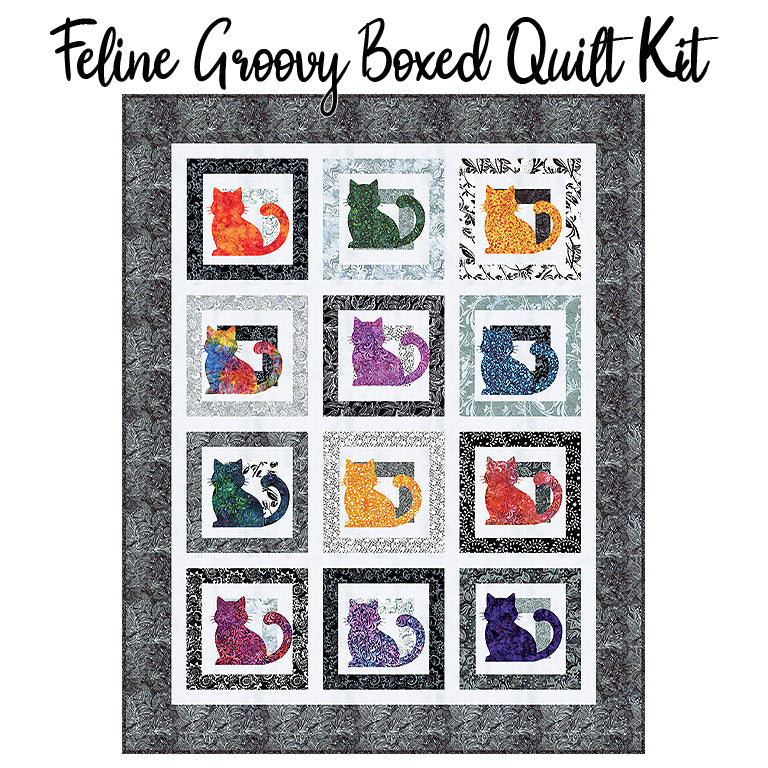 Feline Groovy Boxed Quilt with Blooms at Dusk Batiks from Riley Blake