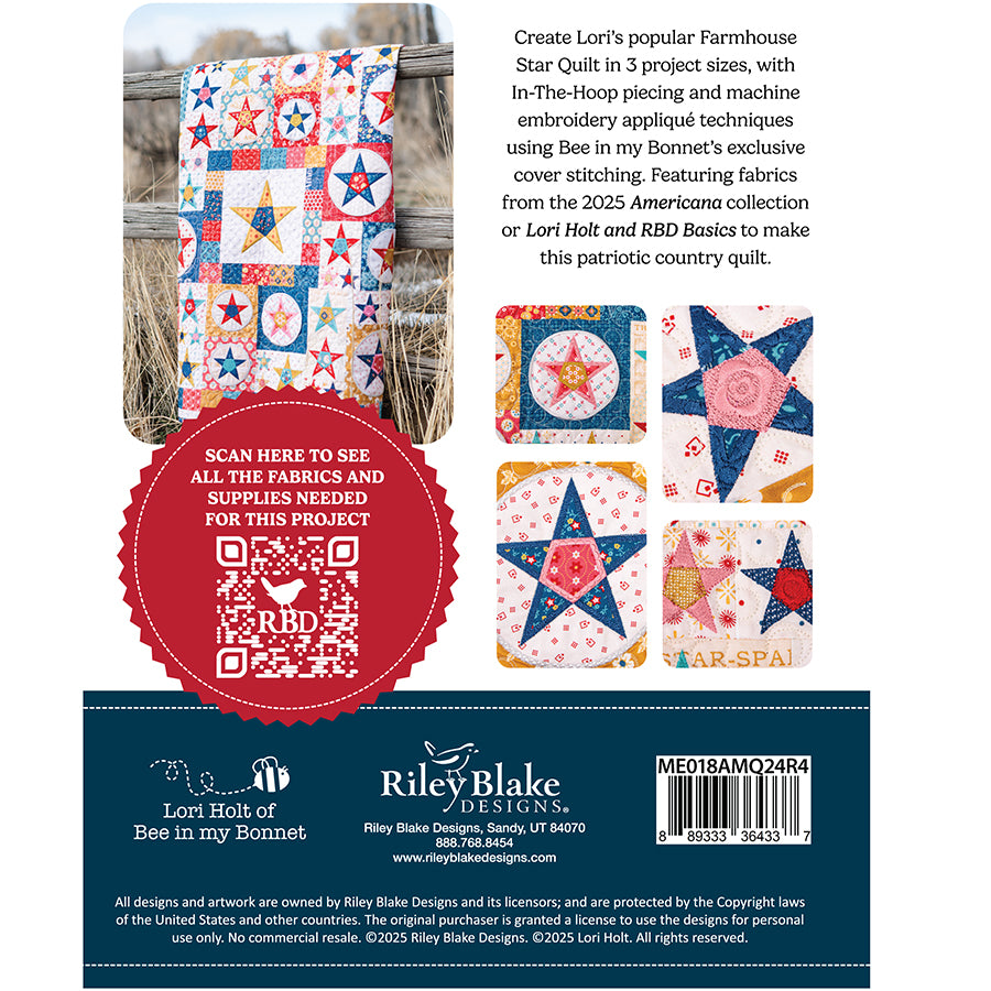 Machine Embroidery USB Americana Farmhouse Star Quilt by Lori Holt for Riley Blake