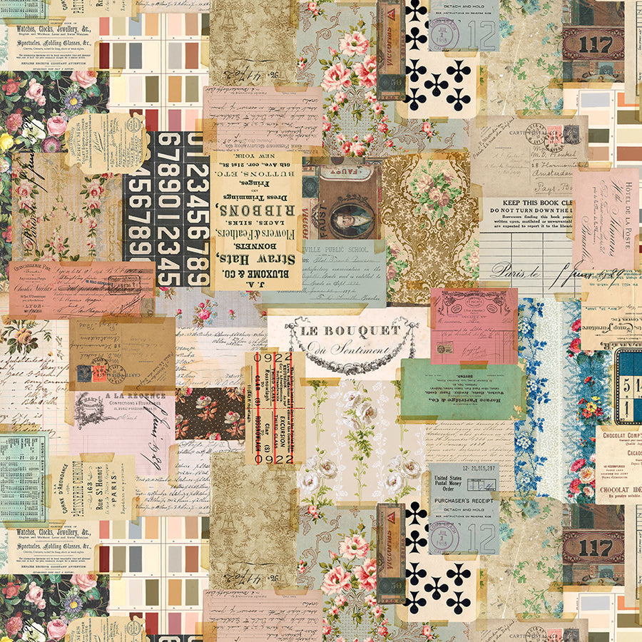 108" Wide Quilt Backing Ephemera Palette