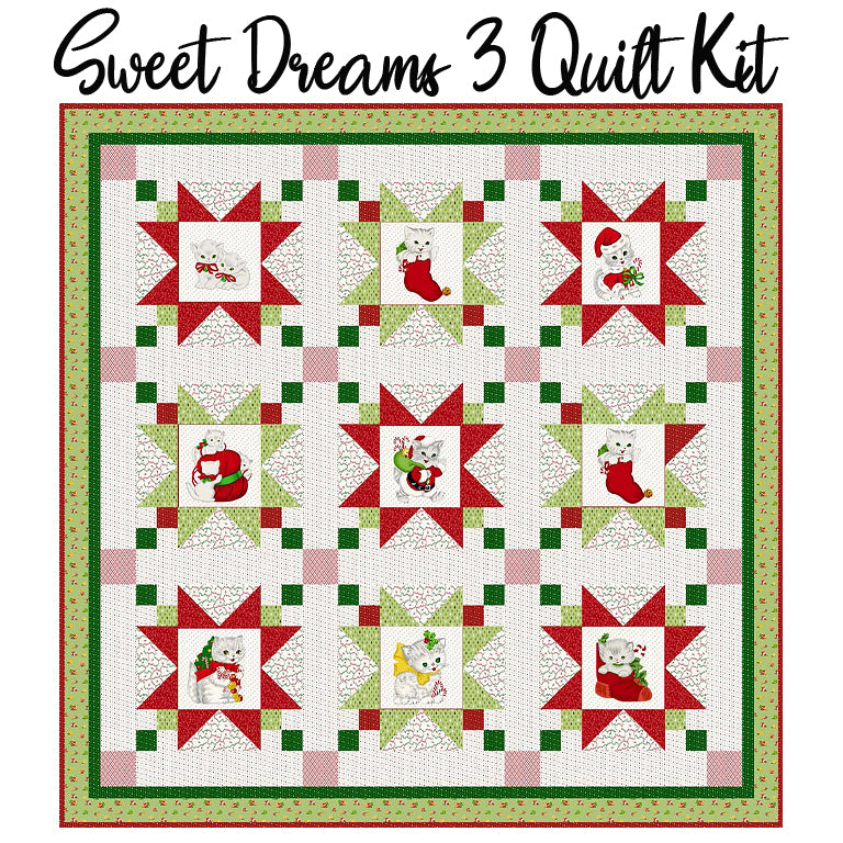 Sweet Dreams 3 Quilt Kit with A Kitty for Christmas from Henry Glass