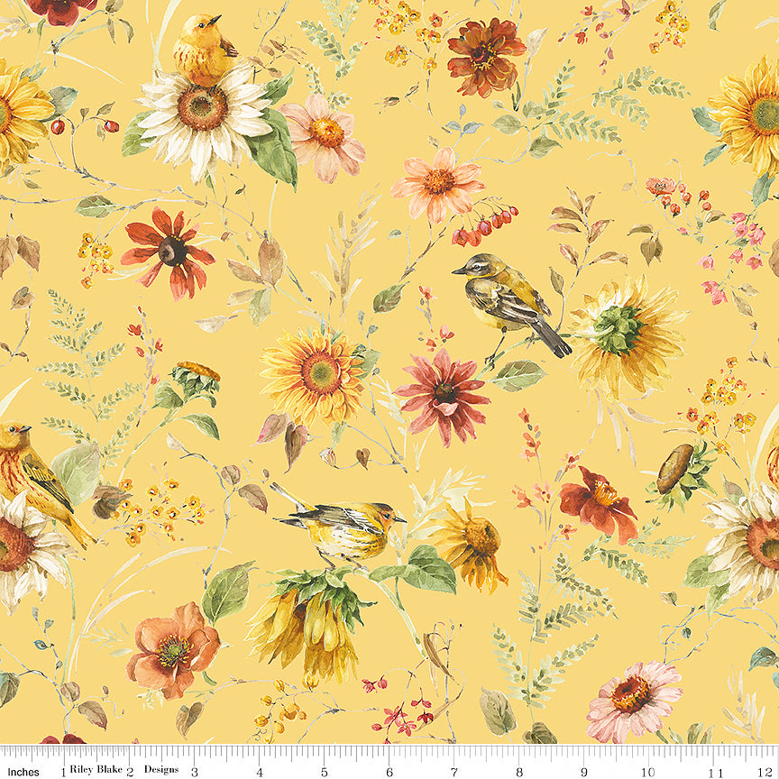 108" Wide Quilt Backing Sunflower Whispers Prairie Yellow