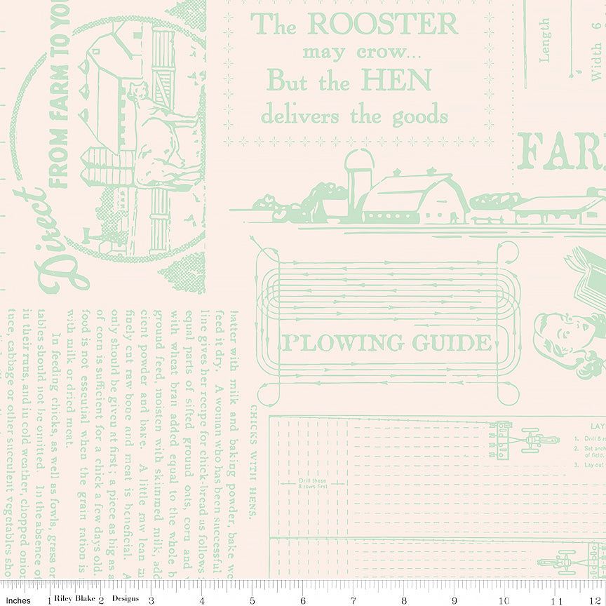 108" Wide Quilt Backing Farmer's Daughter Farm Life Sage