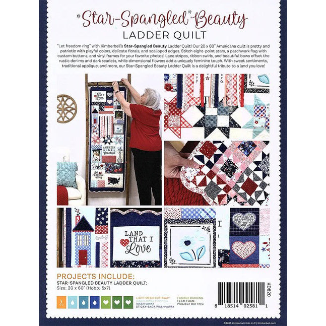 Star-Spangled Beauty Ladder Quilt Pattern & Embroidery Book w/ Download